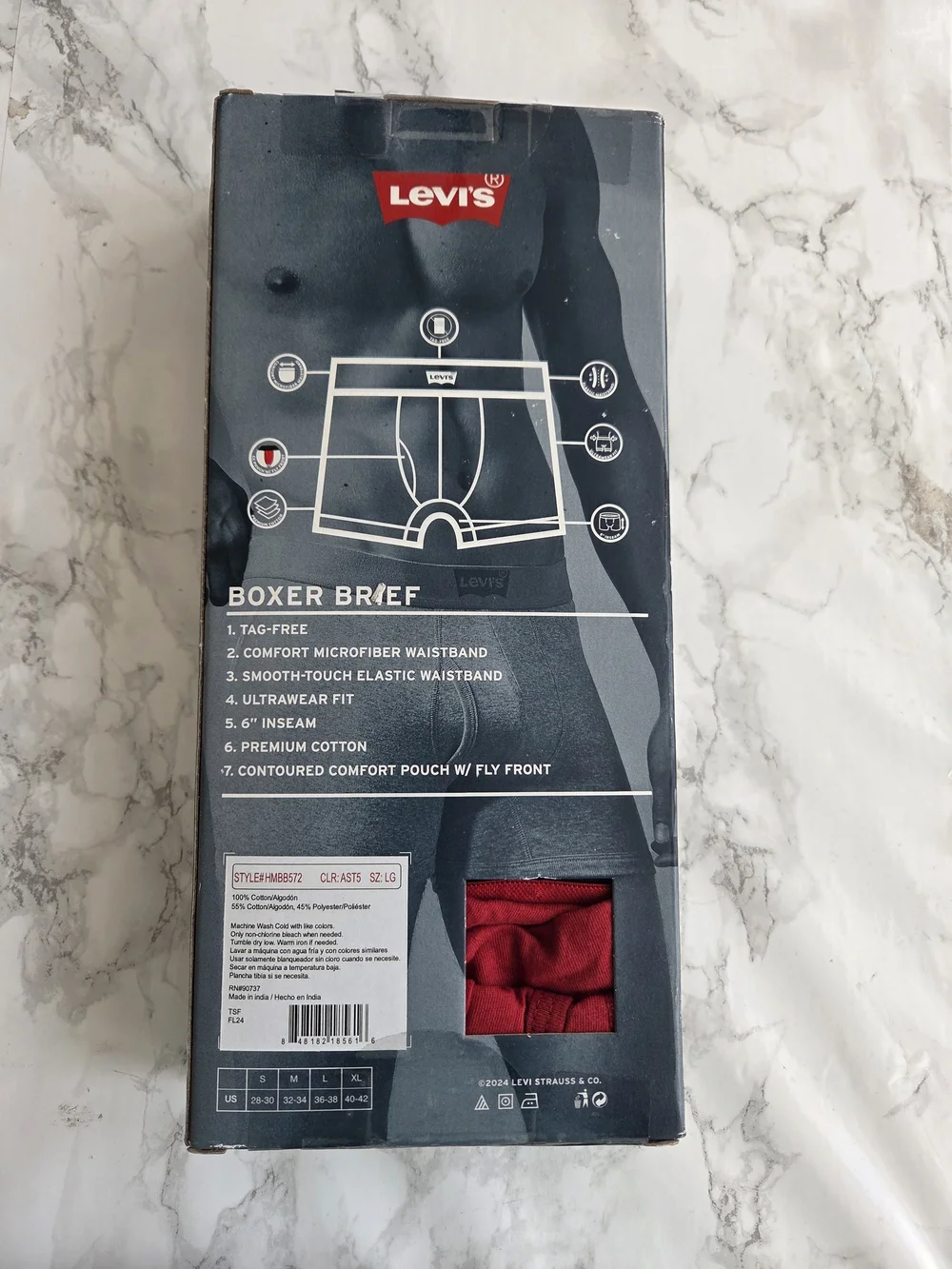 Levi's Men’s 5-Pack Cotton Boxer Briefs - Black & Red Accent L